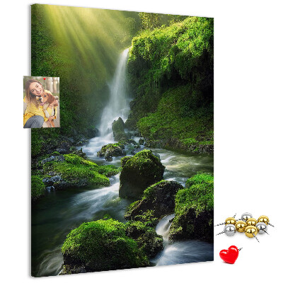 Cork notice board Green valley with a waterfall and a stream