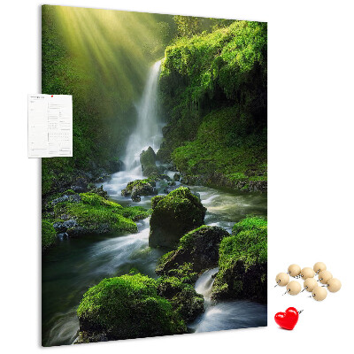 Cork notice board Green valley with a waterfall and a stream