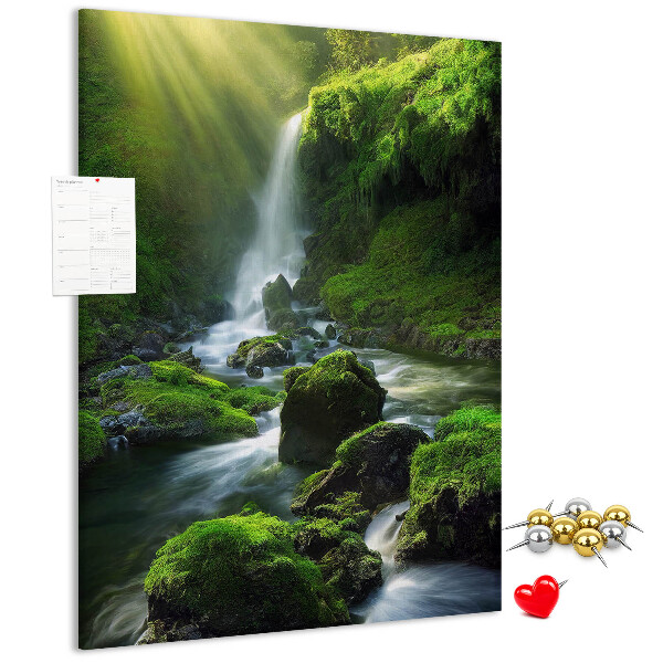 Cork notice board Green valley with a waterfall and a stream