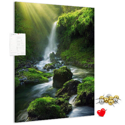 Cork notice board Green valley with a waterfall and a stream