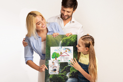 Cork notice board Green valley with a waterfall and a stream