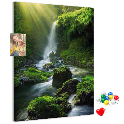 Cork notice board Green valley with a waterfall and a stream