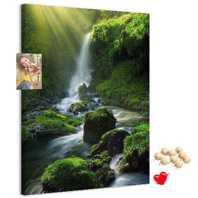Cork notice board Green valley with a waterfall and a stream