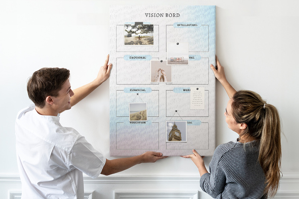 Memo cork board Vision board with personal development categories