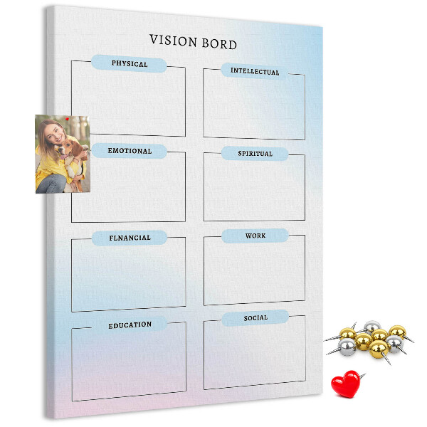 Memo cork board Vision board with personal development categories