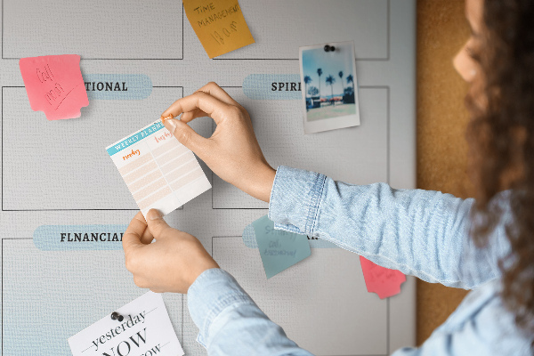 Memo cork board Vision board with personal development categories