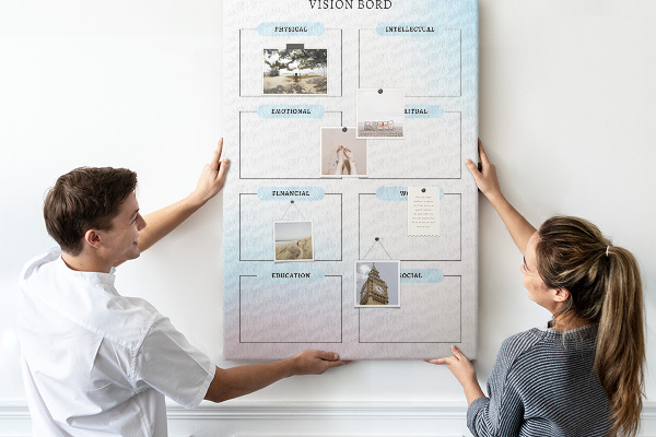 Memo cork board Vision board with personal development categories