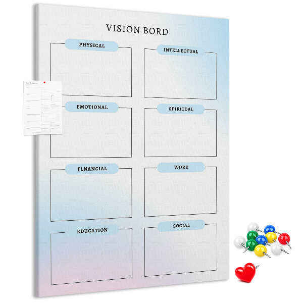 Memo cork board Vision board with personal development categories