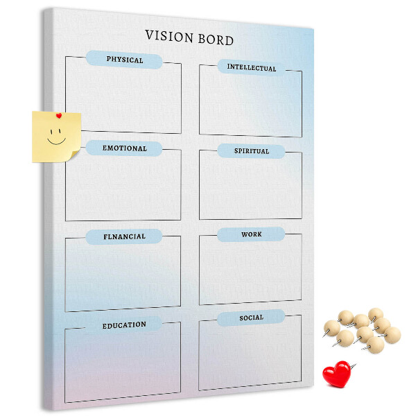 Memo cork board Vision board with personal development categories