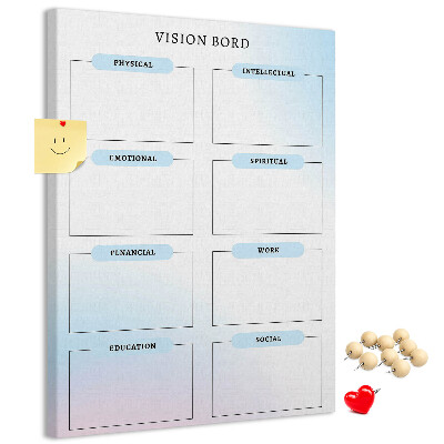 Memo cork board Vision board with personal development categories