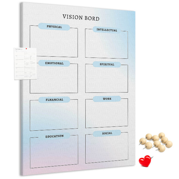 Memo cork board Vision board with personal development categories