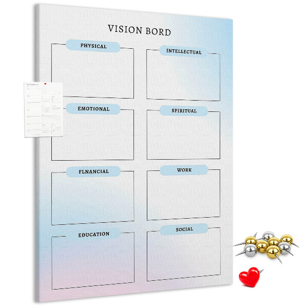 Memo cork board Vision board with personal development categories