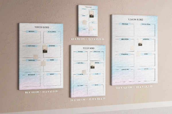 Memo cork board Vision board with personal development categories