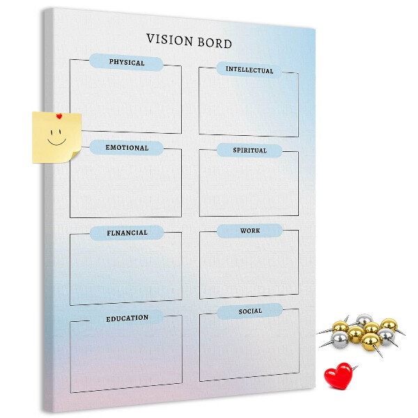Memo cork board Vision board with personal development categories