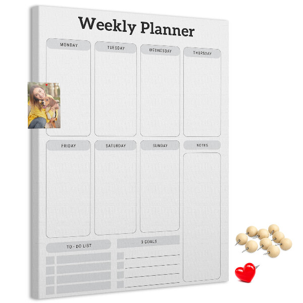 Cork notice board Weekly planner with space for notes