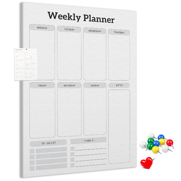 Cork notice board Weekly planner with space for notes