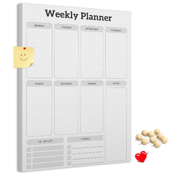 Cork notice board Weekly planner with space for notes