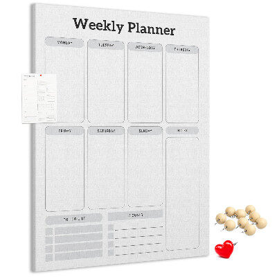 Cork notice board Weekly planner with space for notes