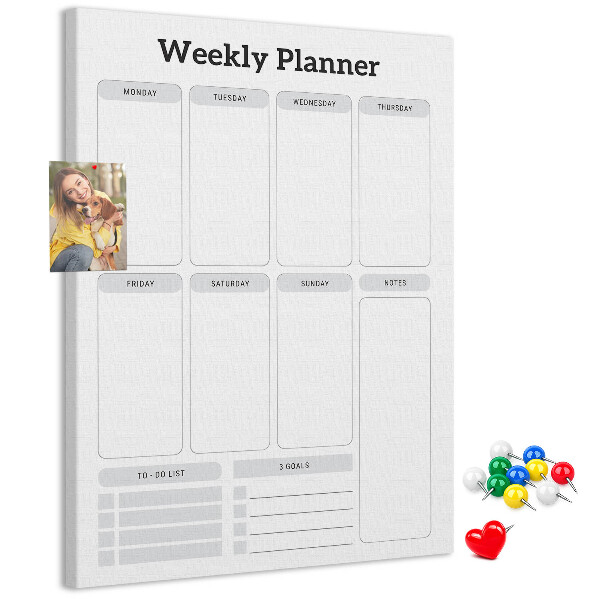 Cork notice board Weekly planner with space for notes