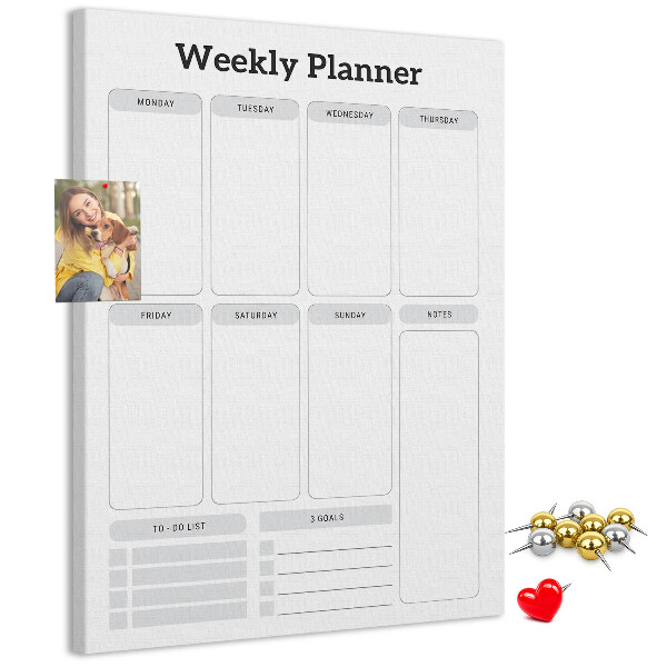 Cork notice board Weekly planner with space for notes