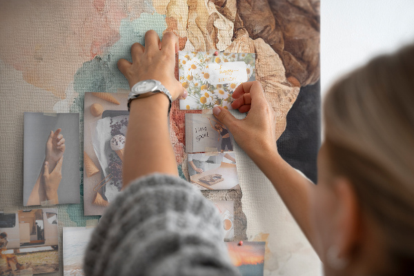 Memo cork board Abstract forms in pastel colors