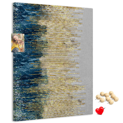 Cork notice board Golden lines against the blue sea