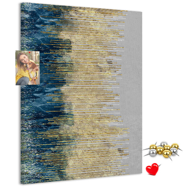 Cork notice board Golden lines against the blue sea