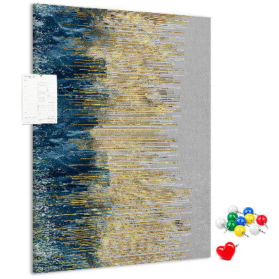 Cork notice board Golden lines against the blue sea