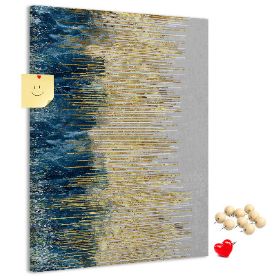 Cork notice board Golden lines against the blue sea