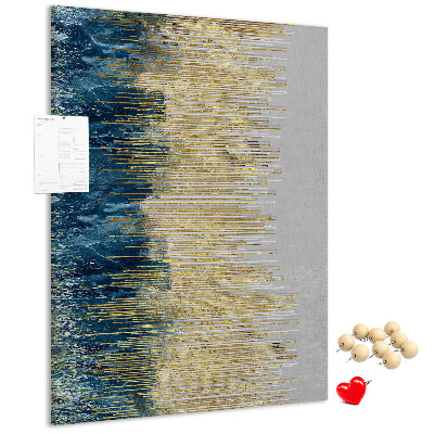 Cork notice board Golden lines against the blue sea