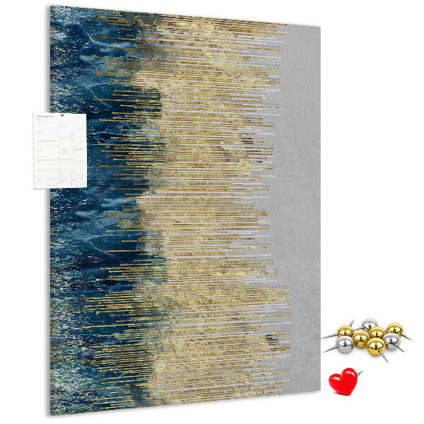 Cork notice board Golden lines against the blue sea