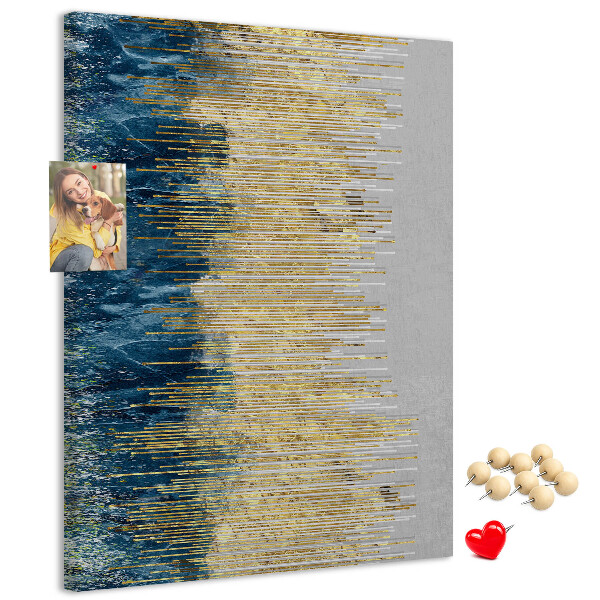 Cork notice board Golden lines against the blue sea