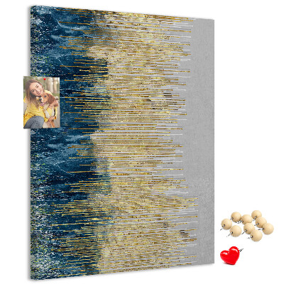 Cork notice board Golden lines against the blue sea