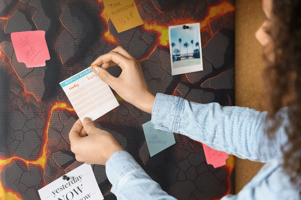 Memo cork board Cracked earth with burning veins