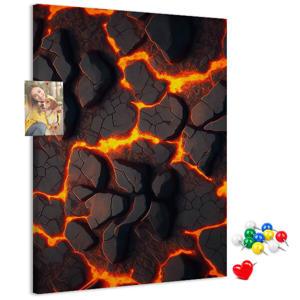 Memo cork board Cracked earth with burning veins