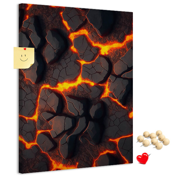 Memo cork board Cracked earth with burning veins