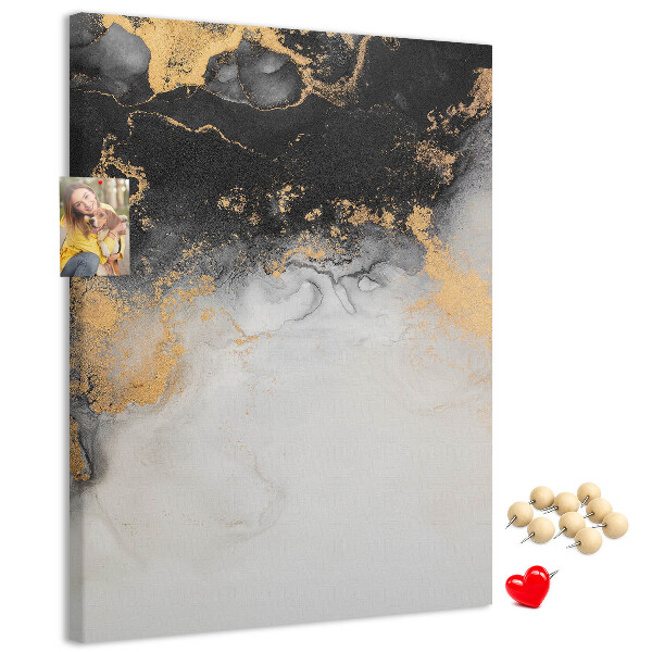 Cork notice board Abstract pattern with black and gold