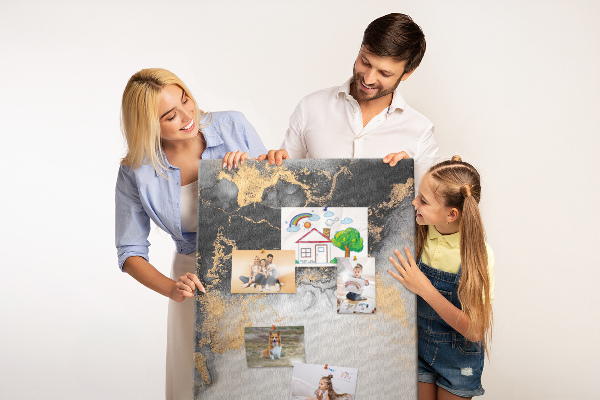 Cork notice board Abstract pattern with black and gold
