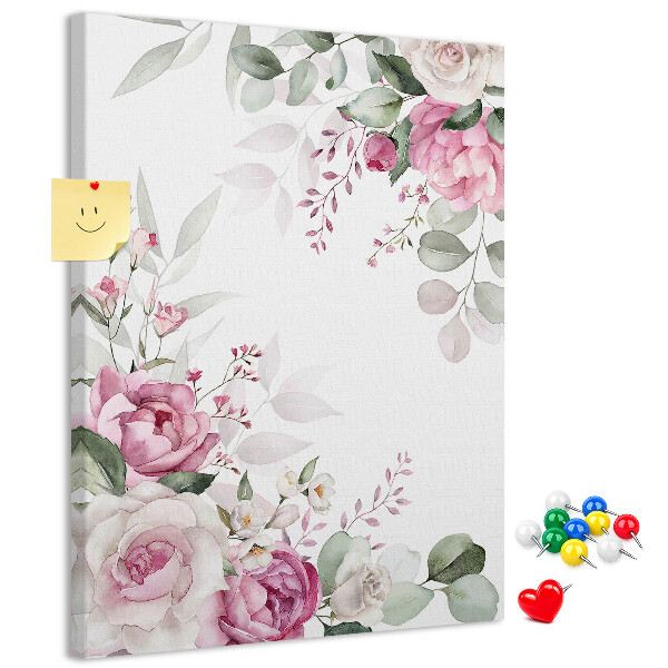 Memo cork board Floral pattern in delicate shades of pink