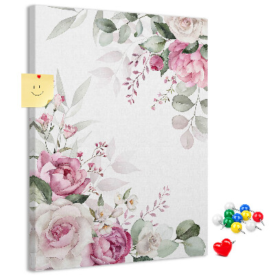 Memo cork board Floral pattern in delicate shades of pink