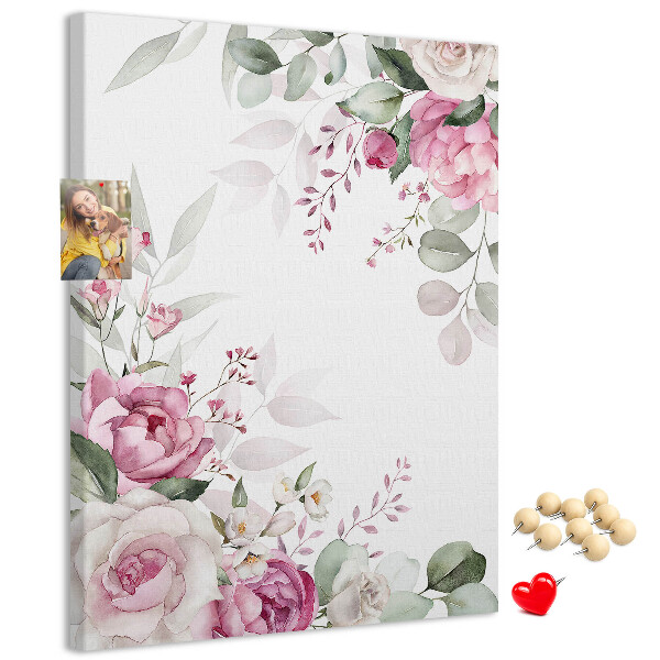 Memo cork board Floral pattern in delicate shades of pink