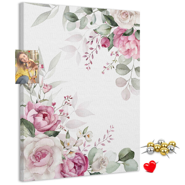 Memo cork board Floral pattern in delicate shades of pink