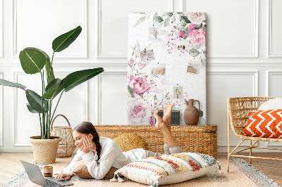 Memo cork board Floral pattern in delicate shades of pink