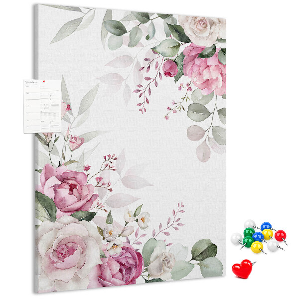 Memo cork board Floral pattern in delicate shades of pink