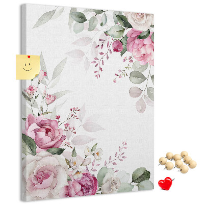 Memo cork board Floral pattern in delicate shades of pink
