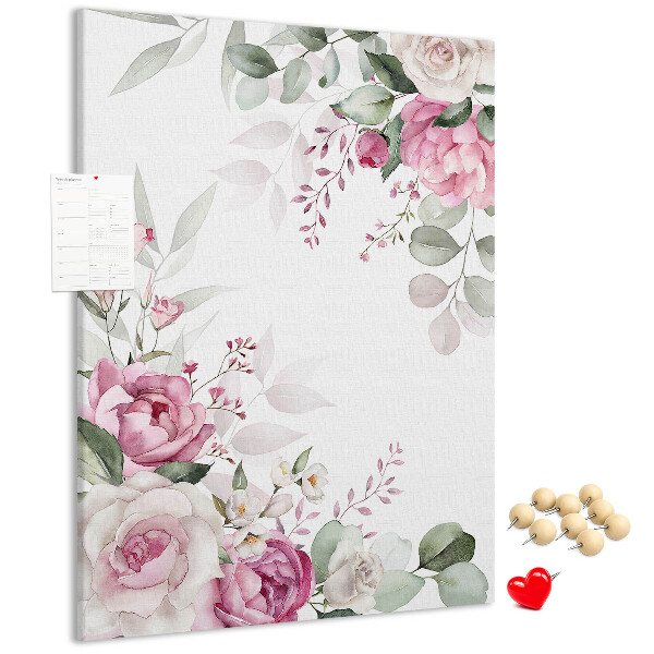 Memo cork board Floral pattern in delicate shades of pink