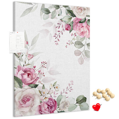 Memo cork board Floral pattern in delicate shades of pink