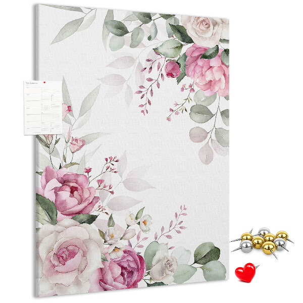 Memo cork board Floral pattern in delicate shades of pink