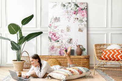 Memo cork board Floral pattern in delicate shades of pink