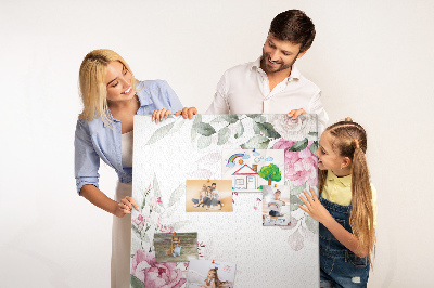 Memo cork board Floral pattern in delicate shades of pink